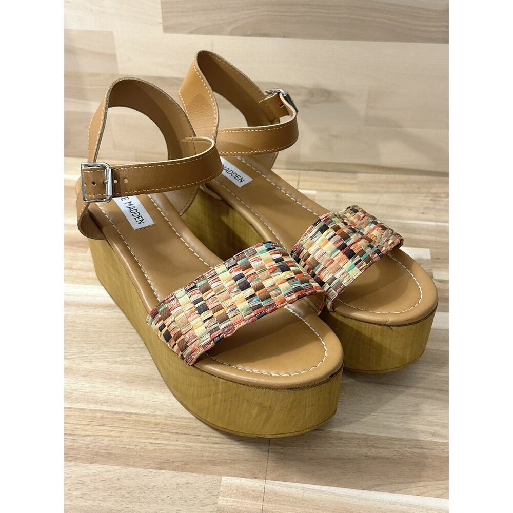 Steve Madden Captivate Cognac Boho Chunky Y2K Platform‎ Sandals 10/40 Italy